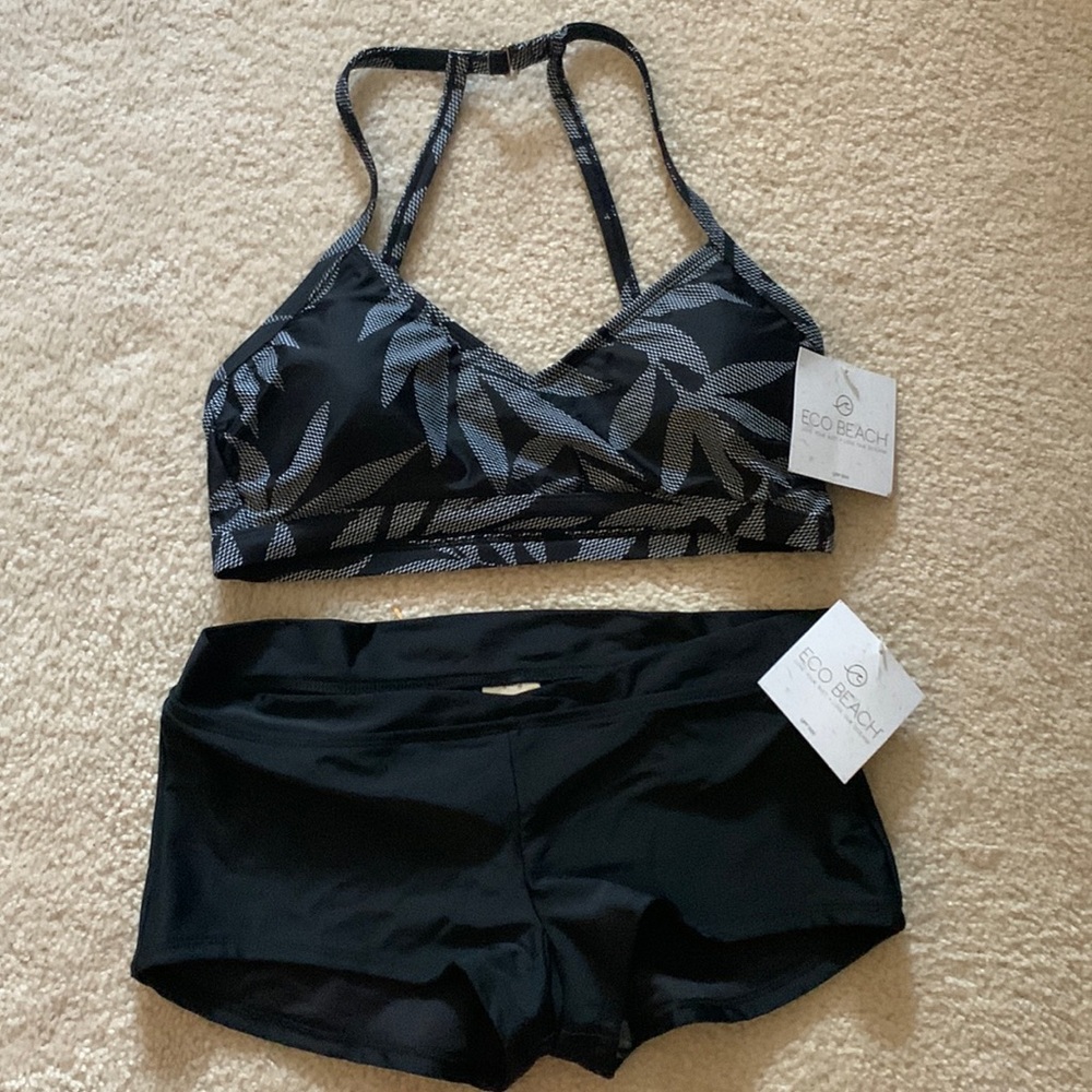 Two piece swim suit black and white Eco Beach, mediums